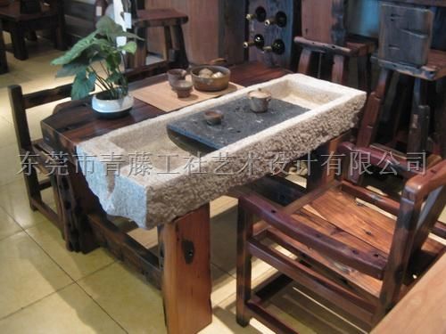 供应上品堂船木石槽茶几