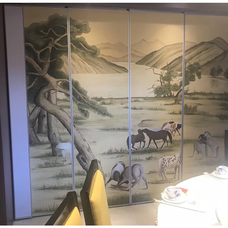 酒楼可贴画吊轨隔断墙 深圳赛勒尔隔断屏风门设计