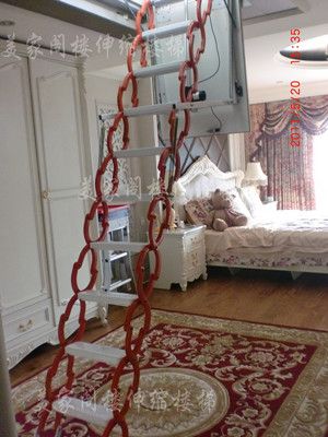 阁楼伸缩楼梯 豪华红白款